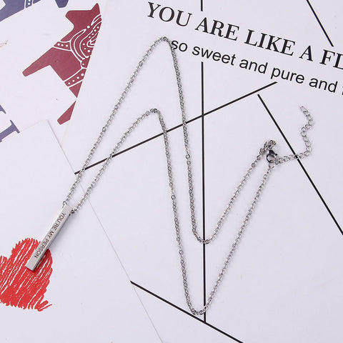 You're My Person Bar Necklace Engraved Inspirational Word for Women, Stainless Steel Vertical Personalized Necklace with 24inch +2inch  Chain Extension
