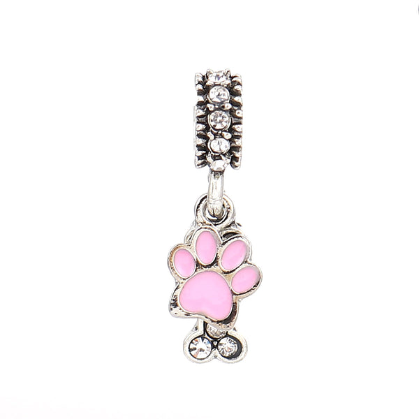 Dog paw Bone Charm European Compatible fits Snake Chain Charm Bracelets