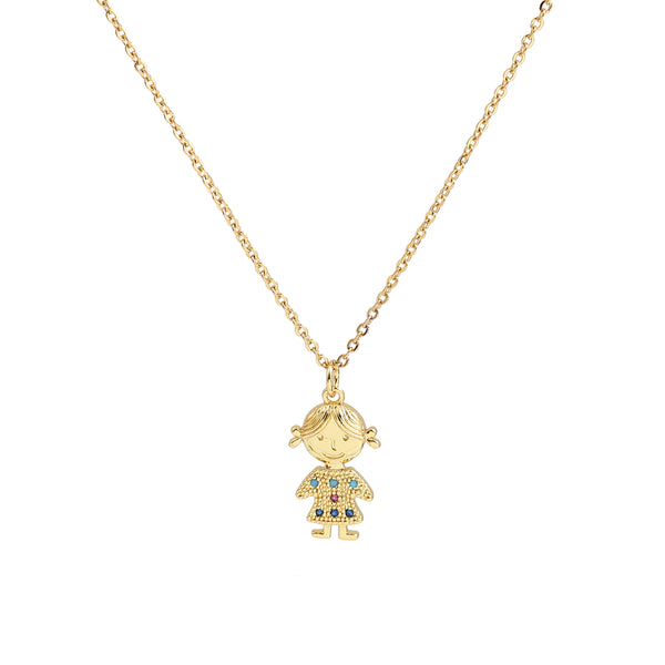 little Girl Daughter Family Jewelry Necklace Kids Pendant Stainless Steel Cubic Zirconia