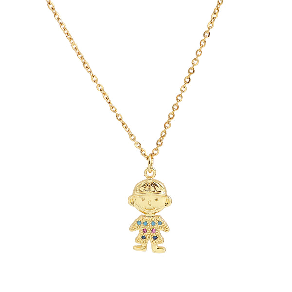 Little Boy Son Family Jewelry Necklace Kids Pendant Stainless Steel Cubic Zirconia