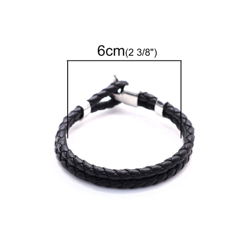 SEXY SPARKLES Mens Genuine Leather Bracelet Stainless Steel Bangle Rope Wristband 8 2/8inch