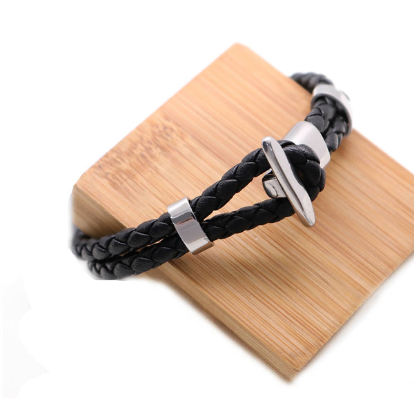 SEXY SPARKLES Mens Genuine Leather Bracelet Stainless Steel Bangle Rope Wristband 8 2/8inch