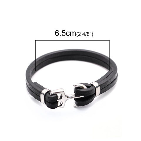 SEXY SPARKLES Mens Genuine Leather Bracelet Stainless Steel Bangle Wristband 8 2/8inch