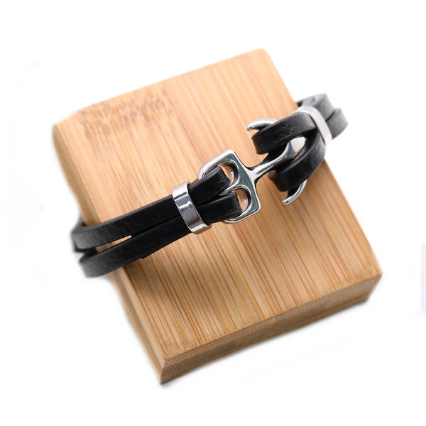 SEXY SPARKLES Mens Genuine Leather Bracelet Stainless Steel Bangle Wristband 8 2/8inch