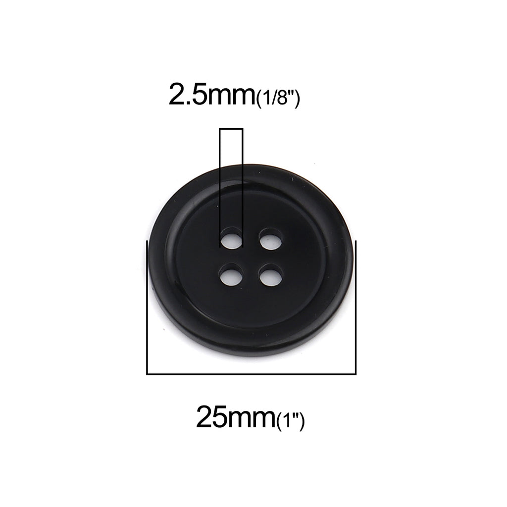 GANSSIA 1 Inch (25mm) Black Resin Buttons Sewing Flatback Button for  Garment DIY Craft Decoration Pack of 50PCS