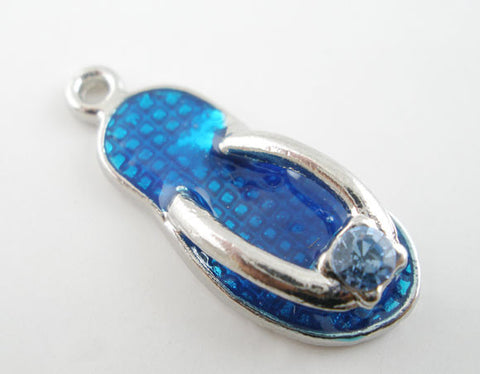 Clip on Blue Flip Flop Shoe Pendant for European Jewelry w/ Lobster Clasp - Sexy Sparkles Fashion Jewelry - 2