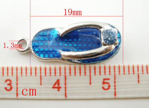 Clip on Blue Flip Flop Shoe Pendant for European Jewelry w/ Lobster Clasp - Sexy Sparkles Fashion Jewelry - 4