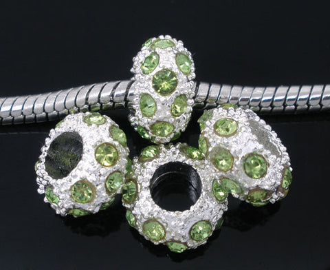 August Birthstone w/Light Green Rhinestones Charm For european Snake chain Charm Bracelet - Sexy Sparkles Fashion Jewelry - 3