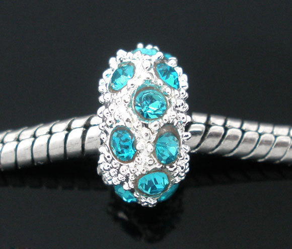Baby Blue Crystals  Rhinestone European Bead Compatible for Most European Snake Chain Bracelet
