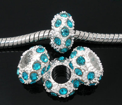 Baby Blue Crystals  Rhinestone European Bead Compatible for Most European Snake Chain Bracelet - Sexy Sparkles Fashion Jewelry - 3