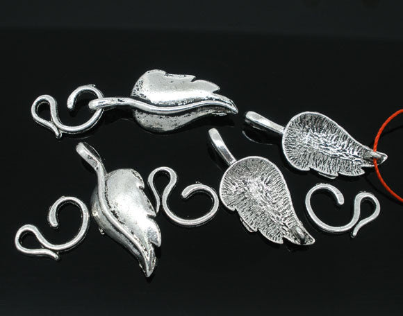 Sexy Sparkles 2 Set of Antique Silver Leaf Charm Toggle Clasps 30mm (2 toggle clasp & 2 bar bead connector)