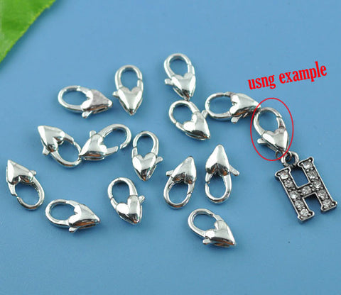 10 Pcs Silver Plated Jewelry Lobster Heart Clasps 12mm - Sexy Sparkles Fashion Jewelry - 2
