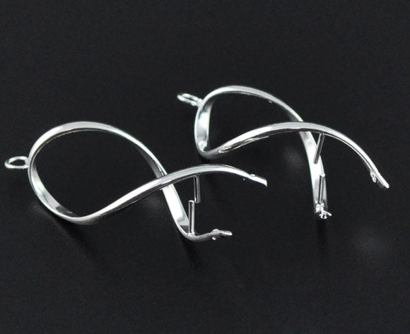 Sexy Sparkles 6 Pcs Earrings Pinch Bail Pendants Ribbon Silver Tone 40mm