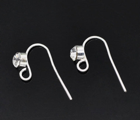 10 Pcs Earring Wire with Loop Clear Rhinestone, Silver Tone 18mm X 10mm - Sexy Sparkles Fashion Jewelry - 2