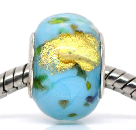 Golddust Foil Murano Glass European Bead Compatible for Most European Snake Chain Bracelets