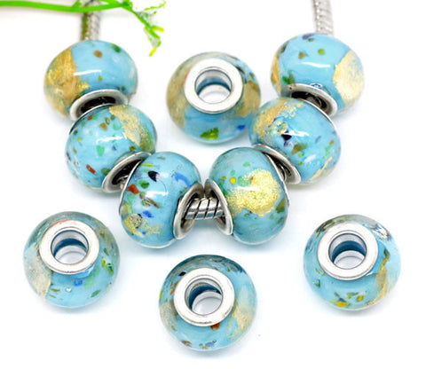 Golddust Foil Murano Glass European Bead Compatible for Most European Snake Chain Bracelets