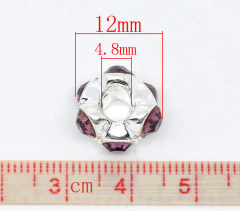 Silver Plated Purple Rhinestone Spacer Beads Fit European Bracelet - Sexy Sparkles Fashion Jewelry - 2
