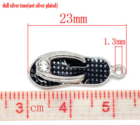 Black Beach Sandal Charm Dangle With  Crystals Bead Charm Spacer For Snake Chain Charm Bracelet - Sexy Sparkles Fashion Jewelry - 2