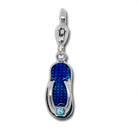 Clip on Blue Flip Flop Shoe Pendant for European Jewelry w/ Lobster Clasp - Sexy Sparkles Fashion Jewelry - 1