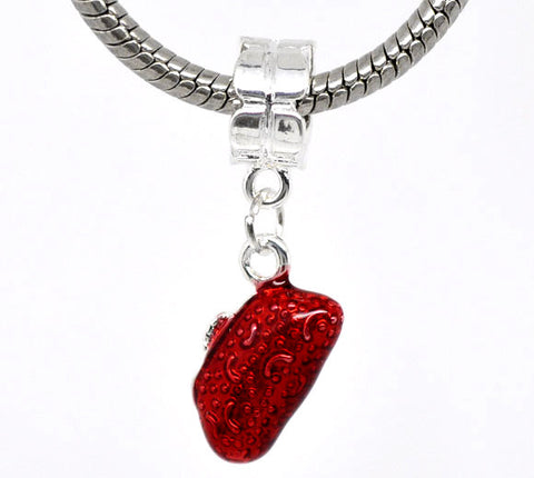 Silver Tone Red Enamel Purse Dangle Charm Bead Fits Pandora Troll Chamilia Biagi Bracelet - Sexy Sparkles Fashion Jewelry - 1