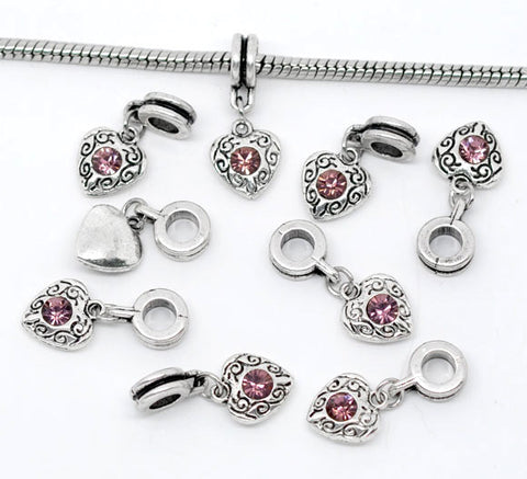 Heart Amethyst Rhinestone February Dangle Bead European Bead Compatible for Most European Snake Chain Bracelet - Sexy Sparkles Fashion Jewelry - 2