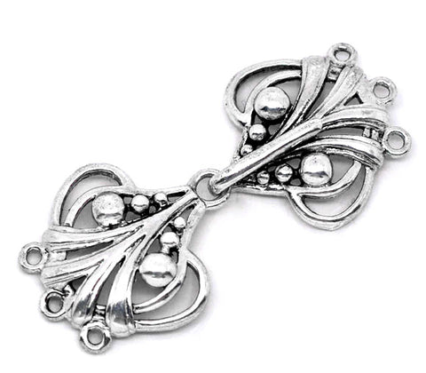 Set of Antiqued Silver Tone Heart Charm Hook Sweater Clasps 46mm(2pcs) - Sexy Sparkles Fashion Jewelry - 2