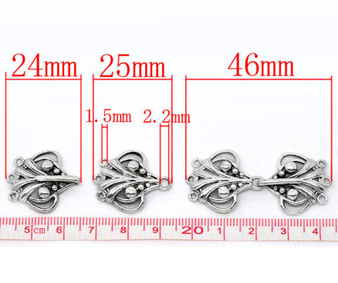 Set of Antiqued Silver Tone Heart Charm Hook Sweater Clasps 46mm(2pcs) - Sexy Sparkles Fashion Jewelry - 3