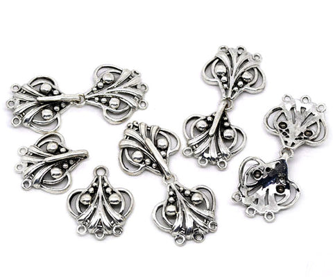 Set of Antiqued Silver Tone Heart Charm Hook Sweater Clasps 46mm(2pcs) - Sexy Sparkles Fashion Jewelry - 1