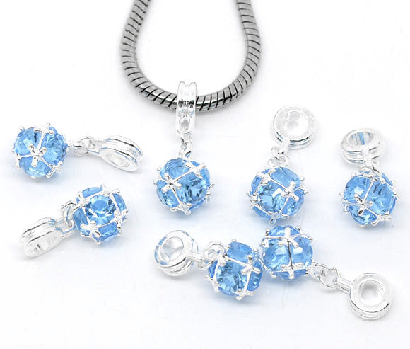 April Birthstone Dangle Charm Pendant for European Clip on Charm Jewelry w/ Lobster Clasp
