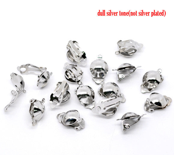 10 Pcs Silver Tone Earring Clip on Ball Findings 20mm X 12mm - Sexy Sparkles Fashion Jewelry - 1
