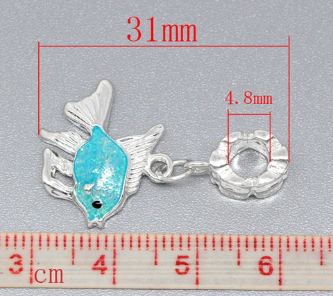 Turquoise Enamel Goldfish Dangle Charm European Bead Compatible for Most European Snake Chain Bracelet
