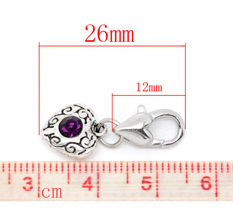 Copy of Antique Silver Black Rhinestone Heart Clip On Charms. Fits Thomas Sabo 26x10mm, - Sexy Sparkles Fashion Jewelry - 2