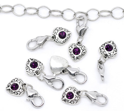 Antique Silver Dark Purple Rhinestone Heart Clip On Charms. Fits Thomas Sabo 26x10mm, - Sexy Sparkles Fashion Jewelry - 3