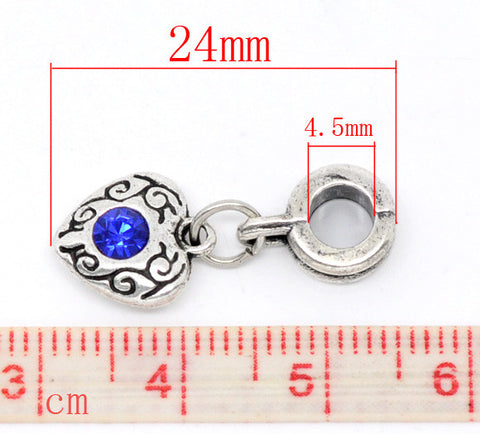 Heart September Sapphire Rhinestone  Dangle Bead European Bead Compatible for Most European Snake Chain Bracelet - Sexy Sparkles Fashion Jewelry - 2