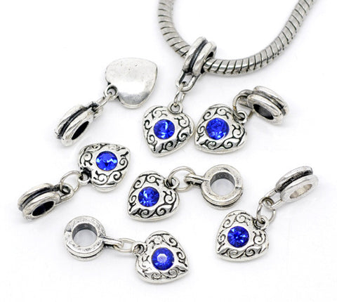Heart September Sapphire Rhinestone  Dangle Bead European Bead Compatible for Most European Snake Chain Bracelet - Sexy Sparkles Fashion Jewelry - 3