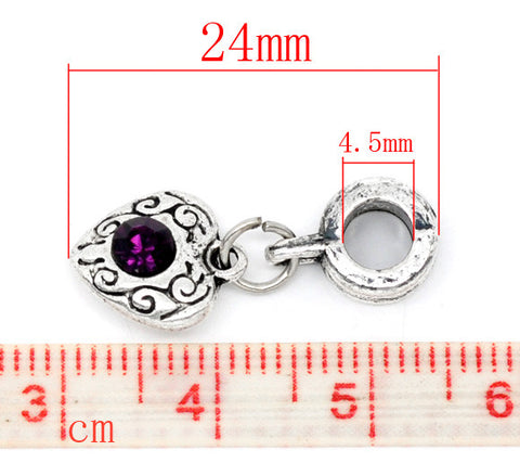 Heart Dangle With Dark PUrple Birthstone Charms for Snake Chain Bracelet - Sexy Sparkles Fashion Jewelry - 2