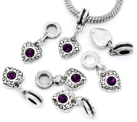 Heart Dangle With Dark PUrple Birthstone Charms for Snake Chain Bracelet - Sexy Sparkles Fashion Jewelry - 3