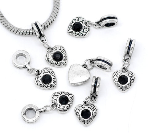 Heart Dangle With Black Rhinestone Charms for Snake Chain Bracelet - Sexy Sparkles Fashion Jewelry - 3