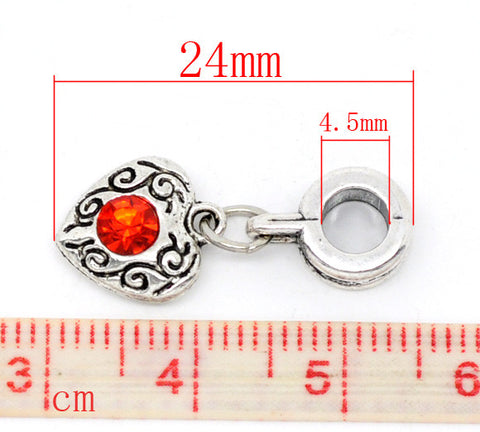 Heart July Red Rhinestone  Dangle Bead European Bead Compatible for Most European Snake Chain Bracelet - Sexy Sparkles Fashion Jewelry - 2