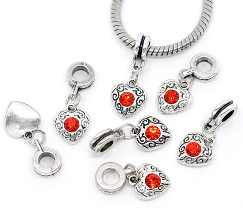 Heart July Red Rhinestone  Dangle Bead European Bead Compatible for Most European Snake Chain Bracelet - Sexy Sparkles Fashion Jewelry - 3