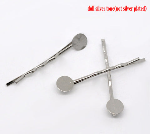 25 Pcs Silver Tone Bobby Pins Hair Clips w/ 8mm Glue Pad 4.4x1.5cm [Misc.] - Sexy Sparkles Fashion Jewelry - 1