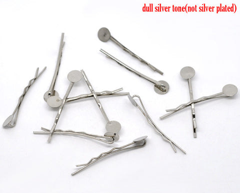 25 Pcs Silver Tone Bobby Pins Hair Clips w/ 8mm Glue Pad 4.4x1.5cm [Misc.] - Sexy Sparkles Fashion Jewelry - 3
