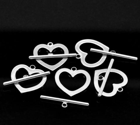 2 Sets of 2 Silver Plated Heart Charm Toggle Clasps(4pcs total) - Sexy Sparkles Fashion Jewelry - 3