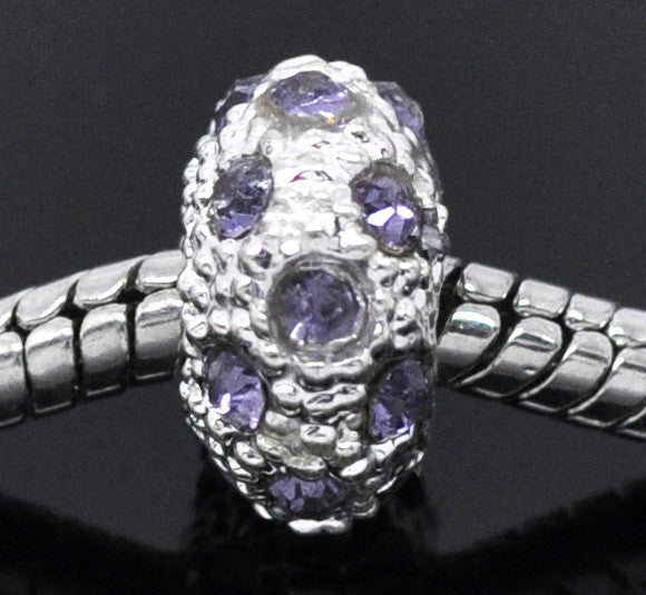 Purple Rhinestone Charm European Bead Compatible for Most European Snake Chain Bracelet - Sexy Sparkles Fashion Jewelry - 1