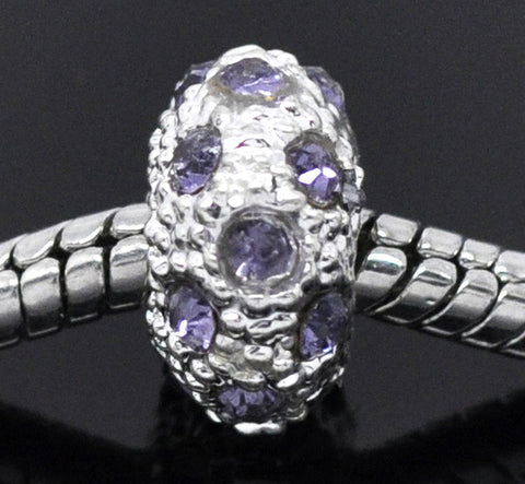 Purple Rhinestone Charm European Bead Compatible for Most European Snake Chain Bracelet - Sexy Sparkles Fashion Jewelry - 1