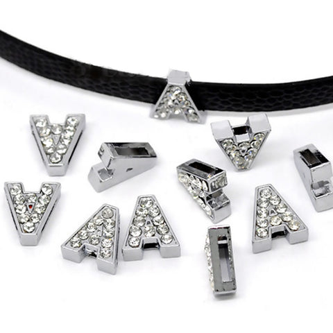 Rhinestone Alphabet Letter A Charm Beads For Slider Style Buckle Charm Bracelet!