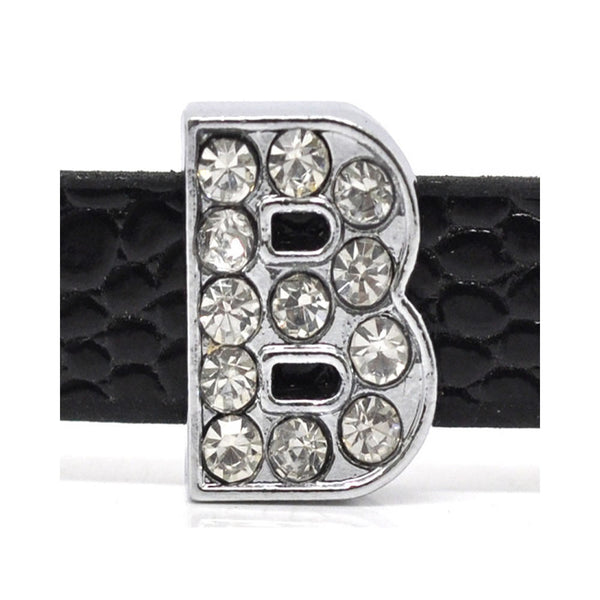 Rhinestone Alphabet Letter B Charm Beads For Slider Style Buckle Charm Bracelet!