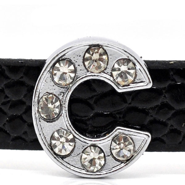 Rhinestone Alphabet Letter C Charm Beads For Slider Style Buckle Charm Bracelet!