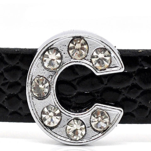 Rhinestone Alphabet Letter C Charm Beads For Slider Style Buckle Charm Bracelet!