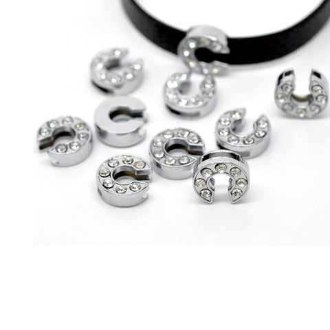 Rhinestone Alphabet Letter C Charm Beads For Slider Style Buckle Charm Bracelet!